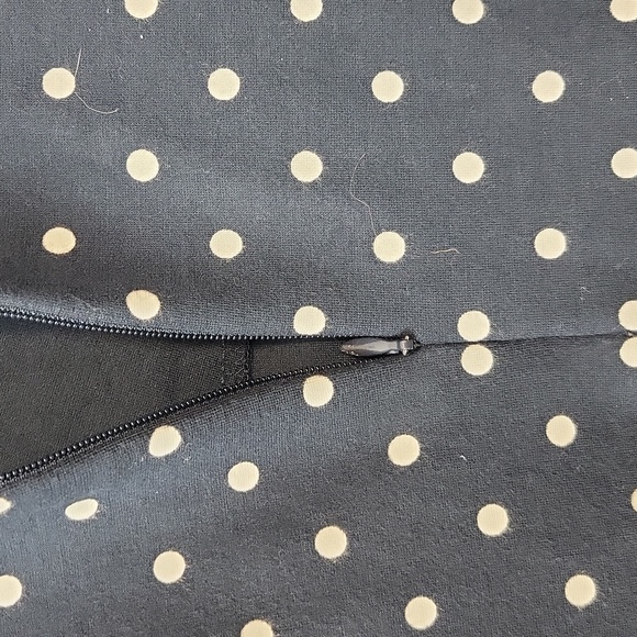 LANDS' END Navy Blue White Polka-dot Top Faux Wrap Side Ruched Knit Dress - Picture 8 of 12